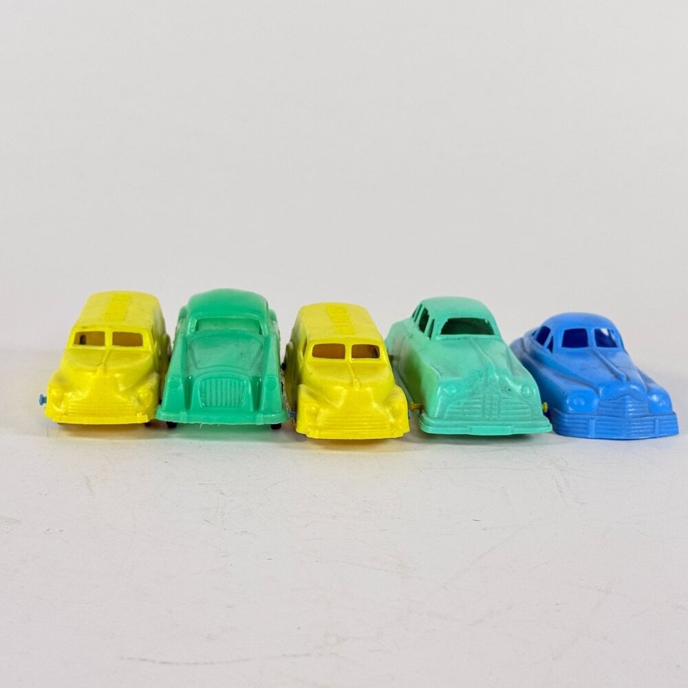 Vintage Payton Plastic Toy Cars 5 Retro 1950s Style Yellow Blue Collectible